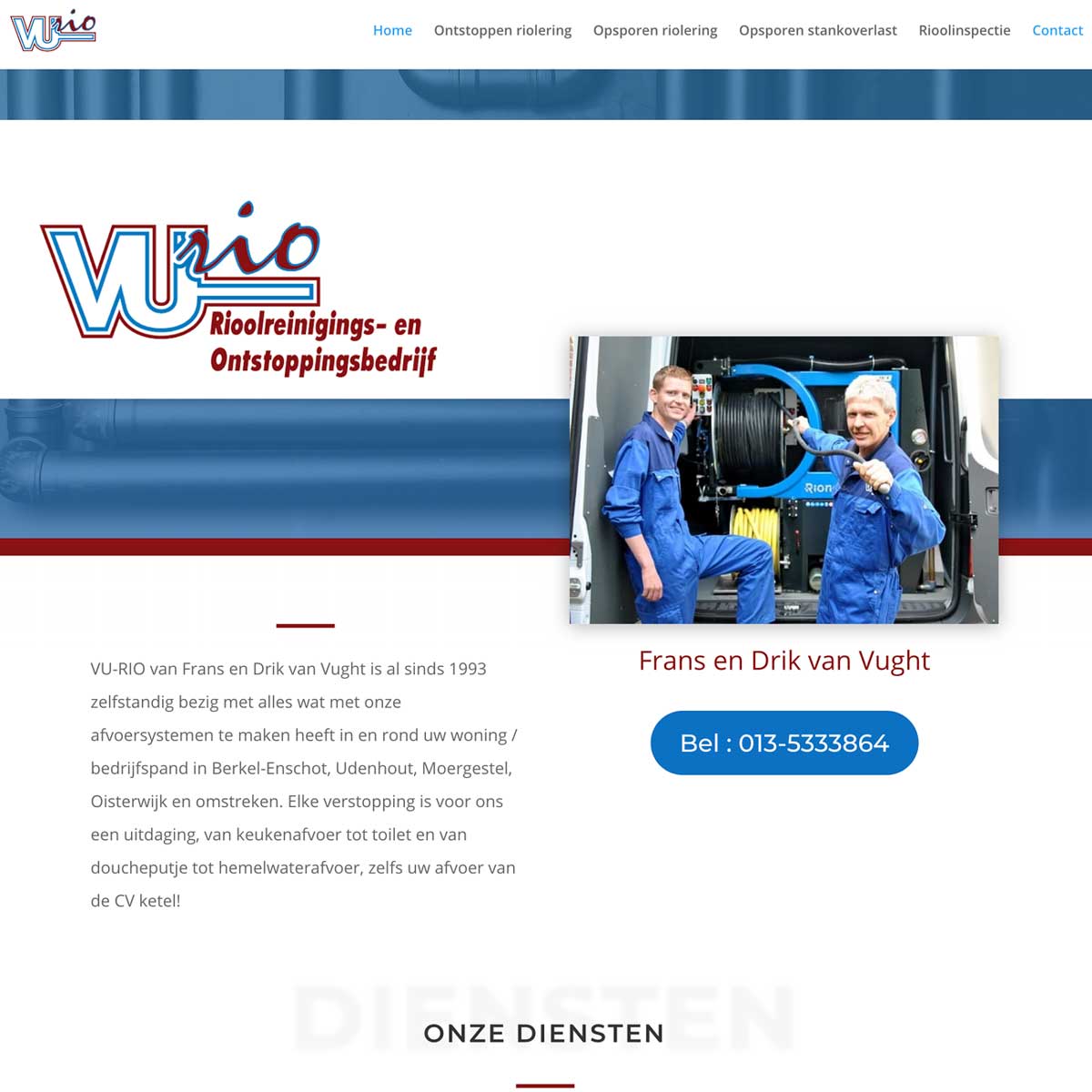 Website VU-RIO Rioolontstopping Tilburg